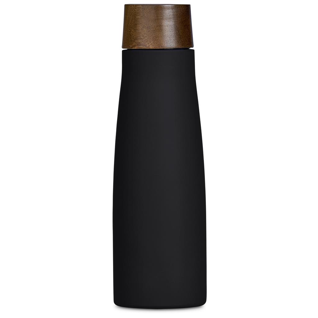 Black insulated bottle with wooden lid
