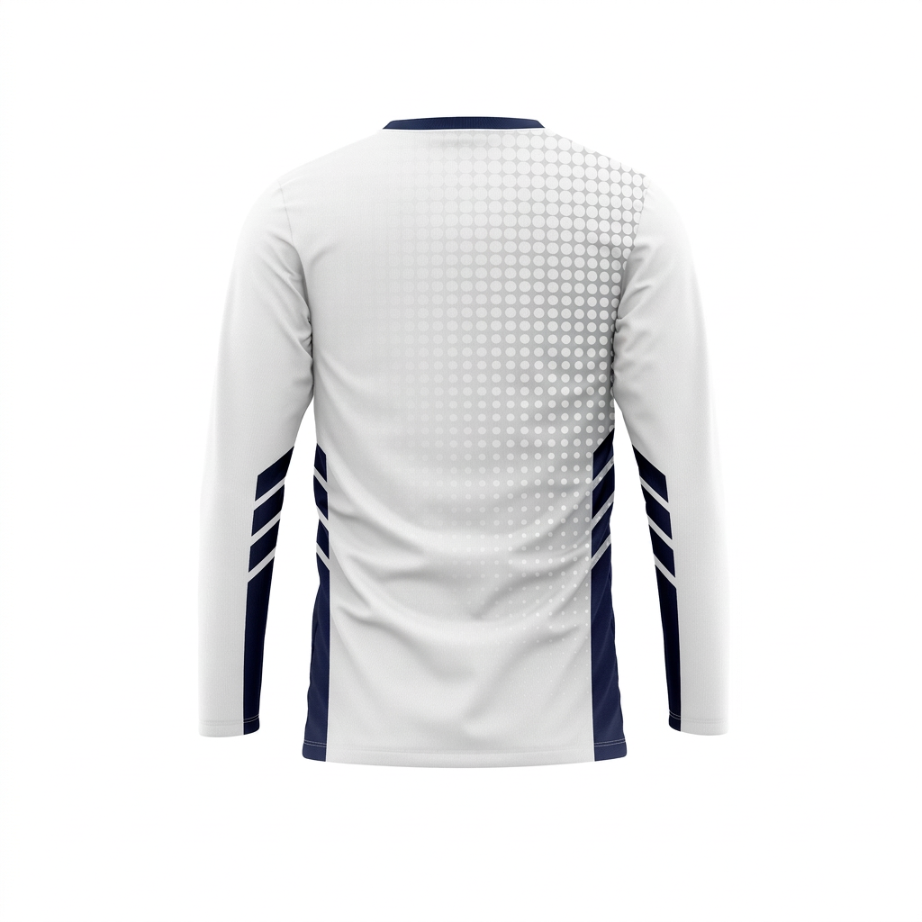 White long-sleeve sports top shown from the back.