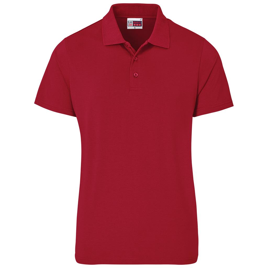 Red short-sleeve golf shirt for corporate wear.