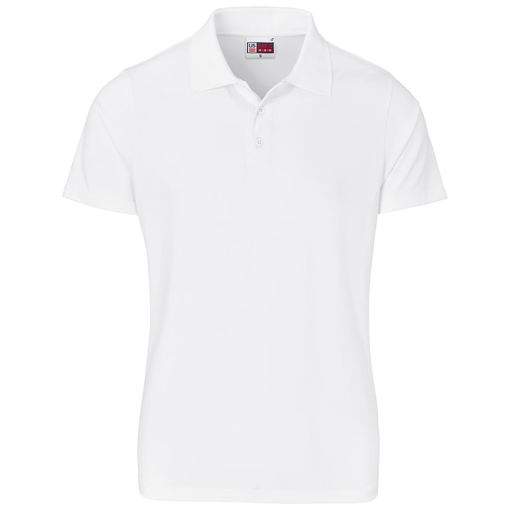 White short-sleeve golf shirt for promotional branding.