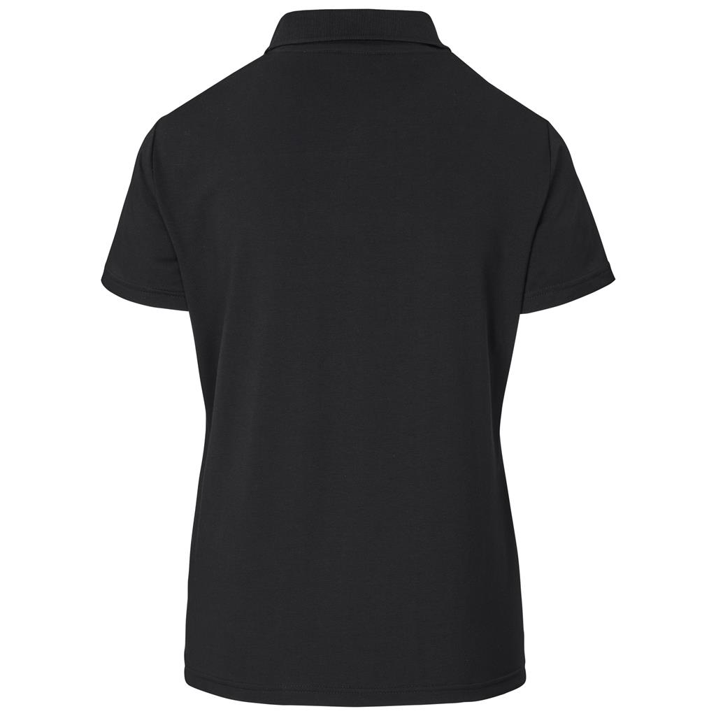 Black short-sleeve golf shirt shown from the back.