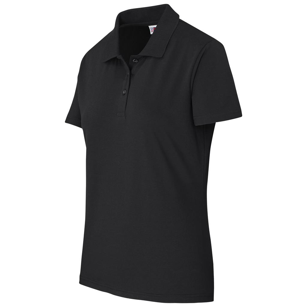 Black short-sleeve golf shirt shown from the side.