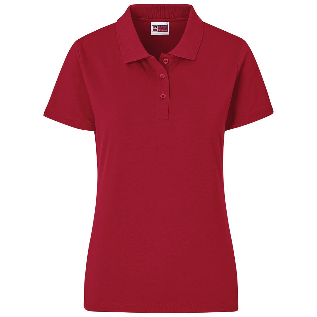 Red short-sleeve golf shirt for branded corporate wear.