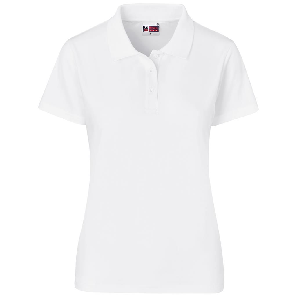 White short-sleeve golf shirt for corporate uniforms.