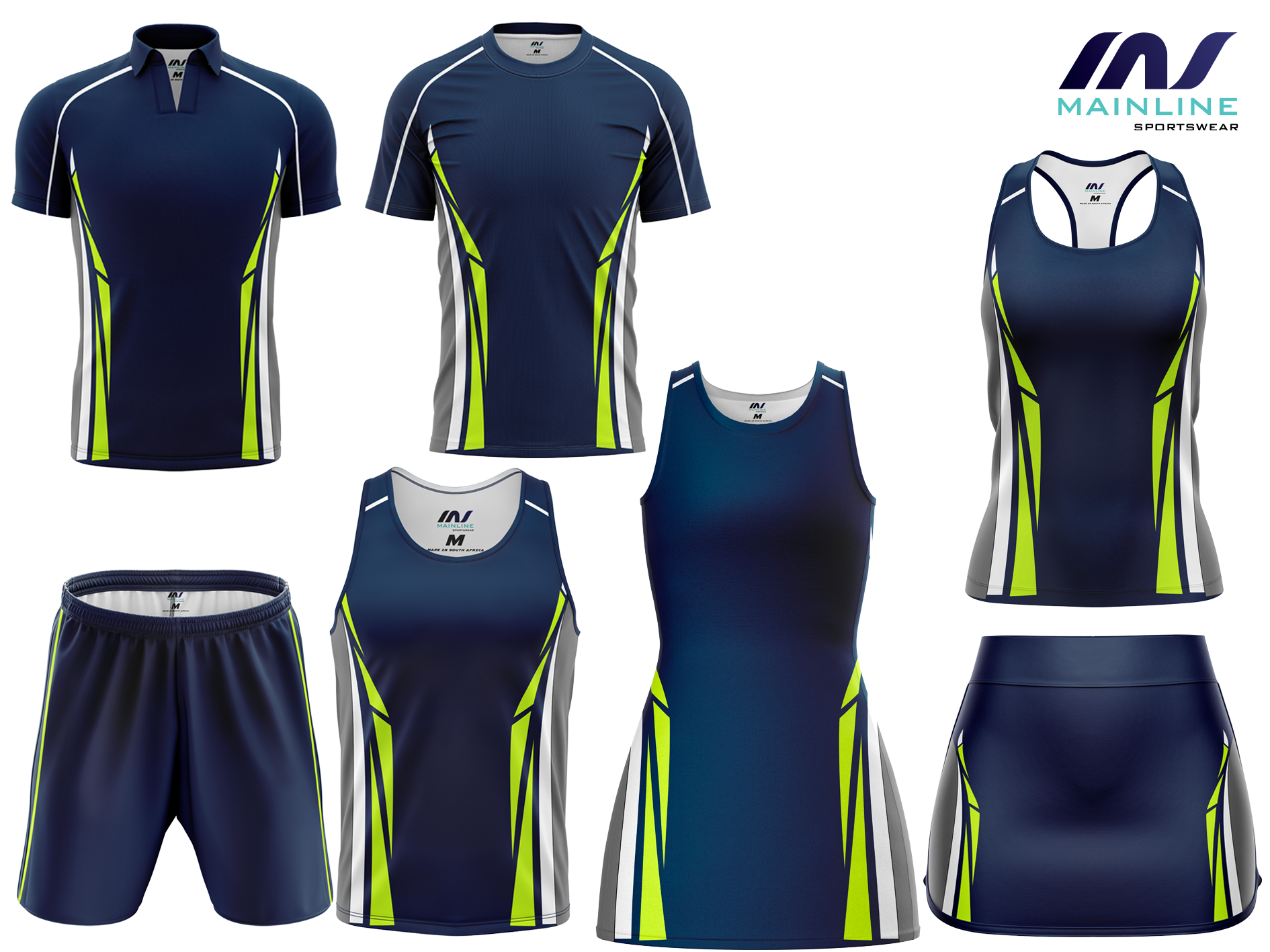 Navy hockey kit with lime accents and matching shorts.