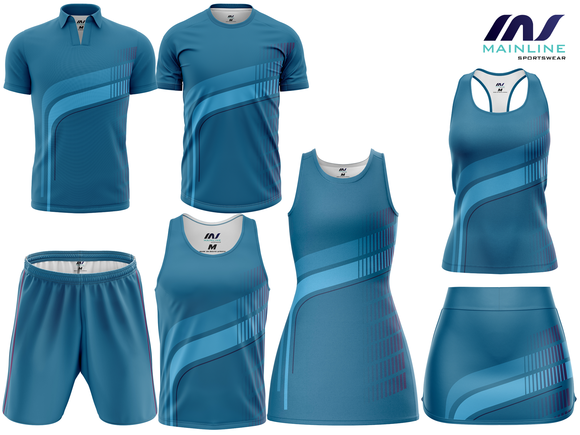 Blue hockey kit with tonal design and matching shorts.
