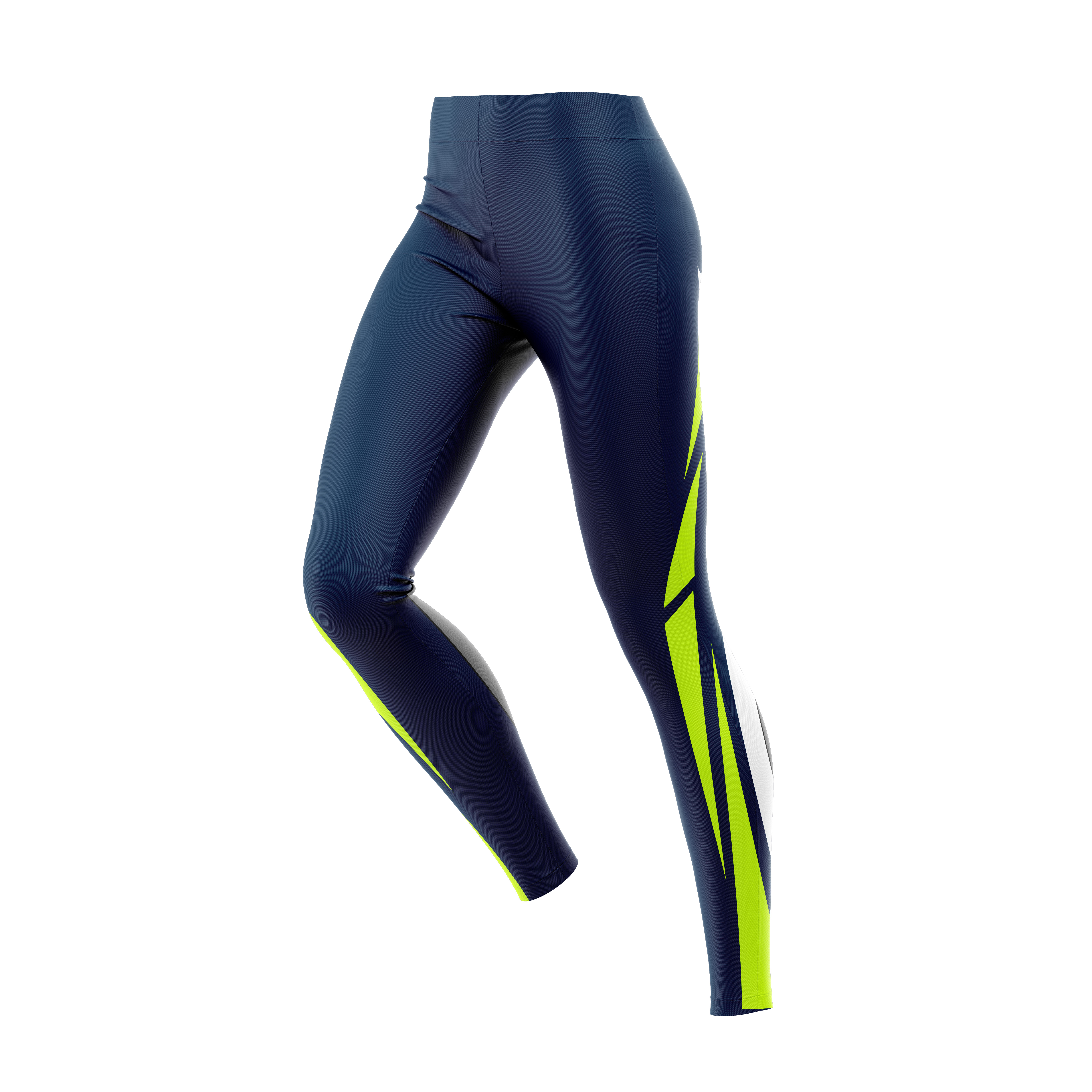Navy full-length performance leggings shown from the front.