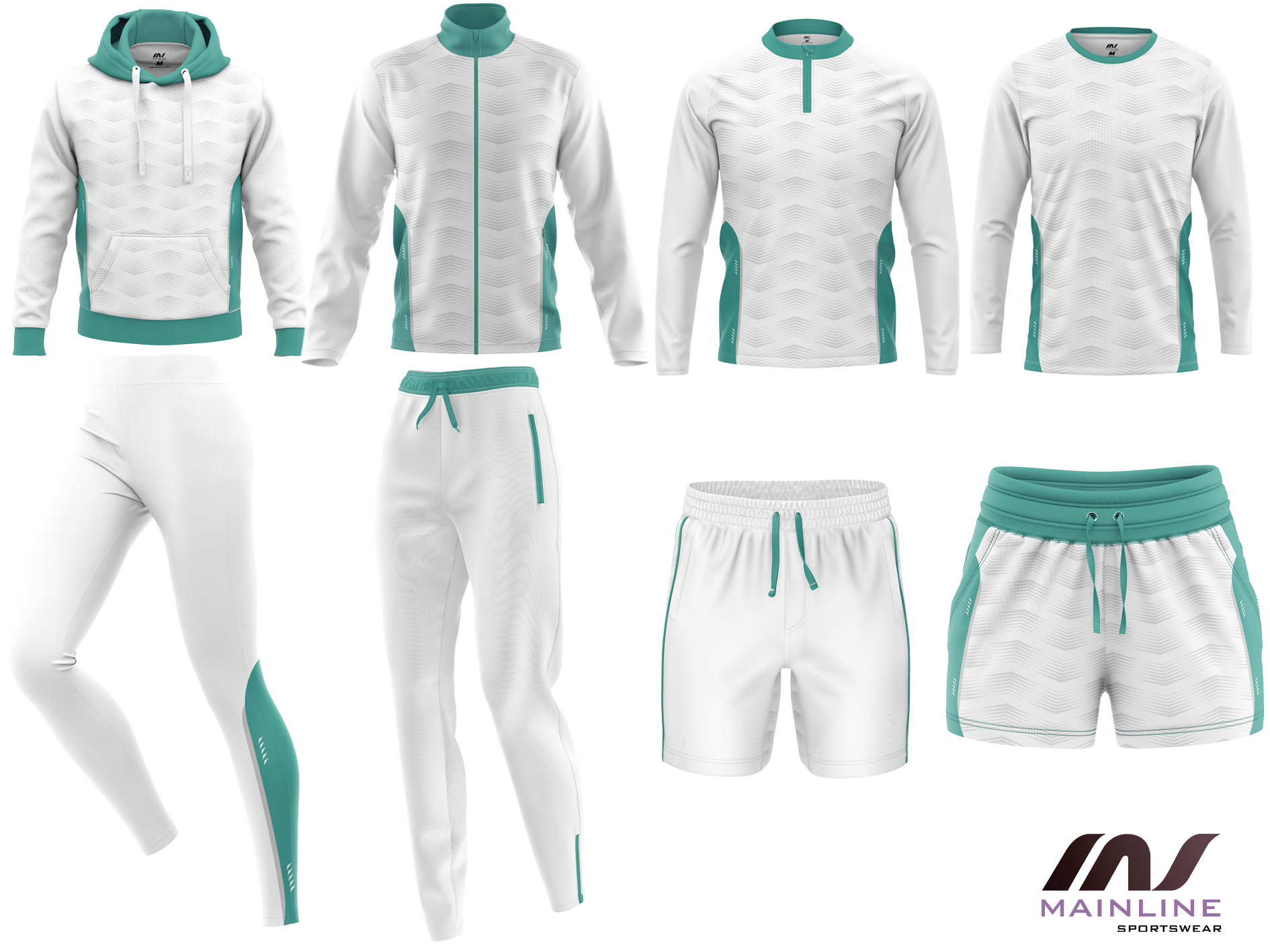 White and mint off-court sports kit with matching shorts.