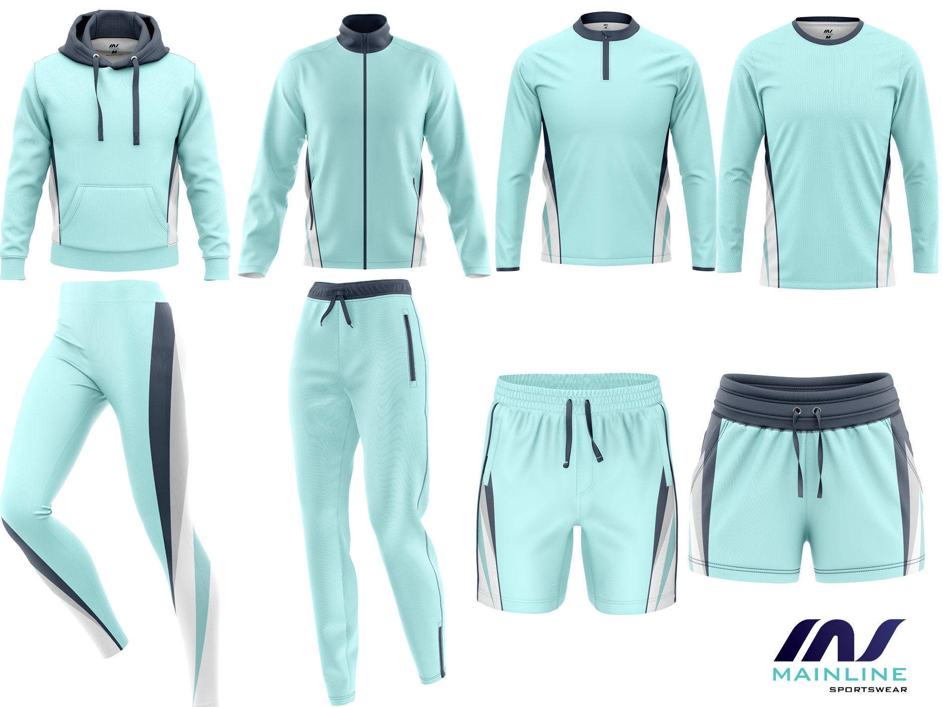 Mint green off-court sportswear kit with matching top and bottoms.