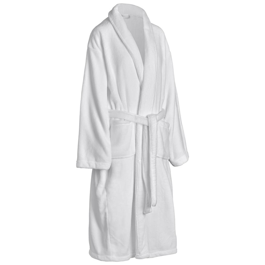 White bathrobe shown from a side angle.