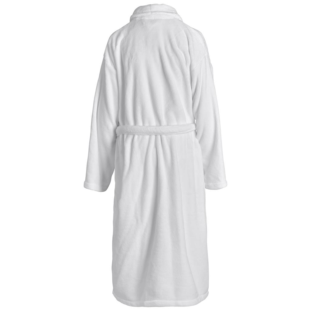 White bathrobe shown from the front.