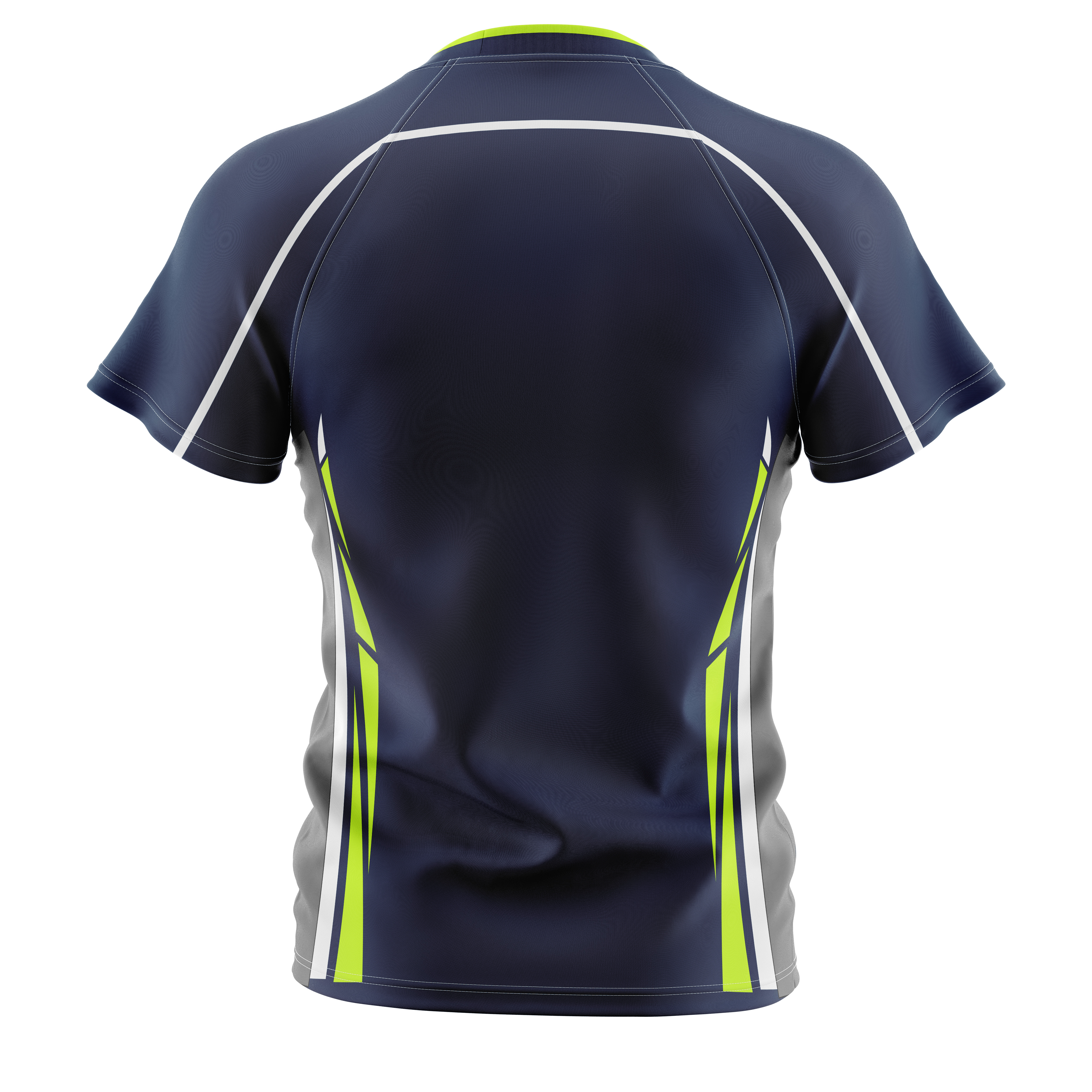 Navy rugby jersey mock-up with lime piping.