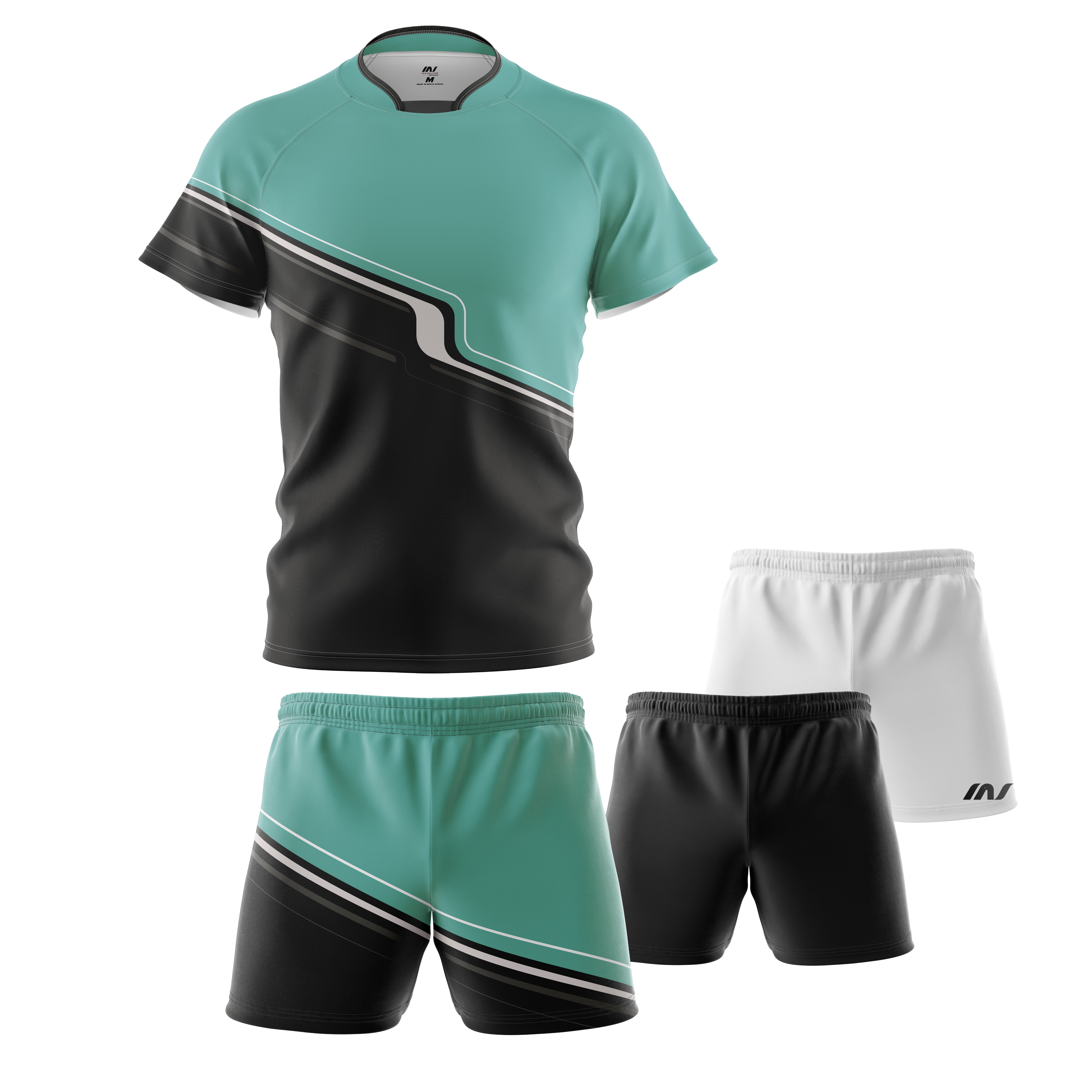 Mint and black rugby kit with matching shorts.