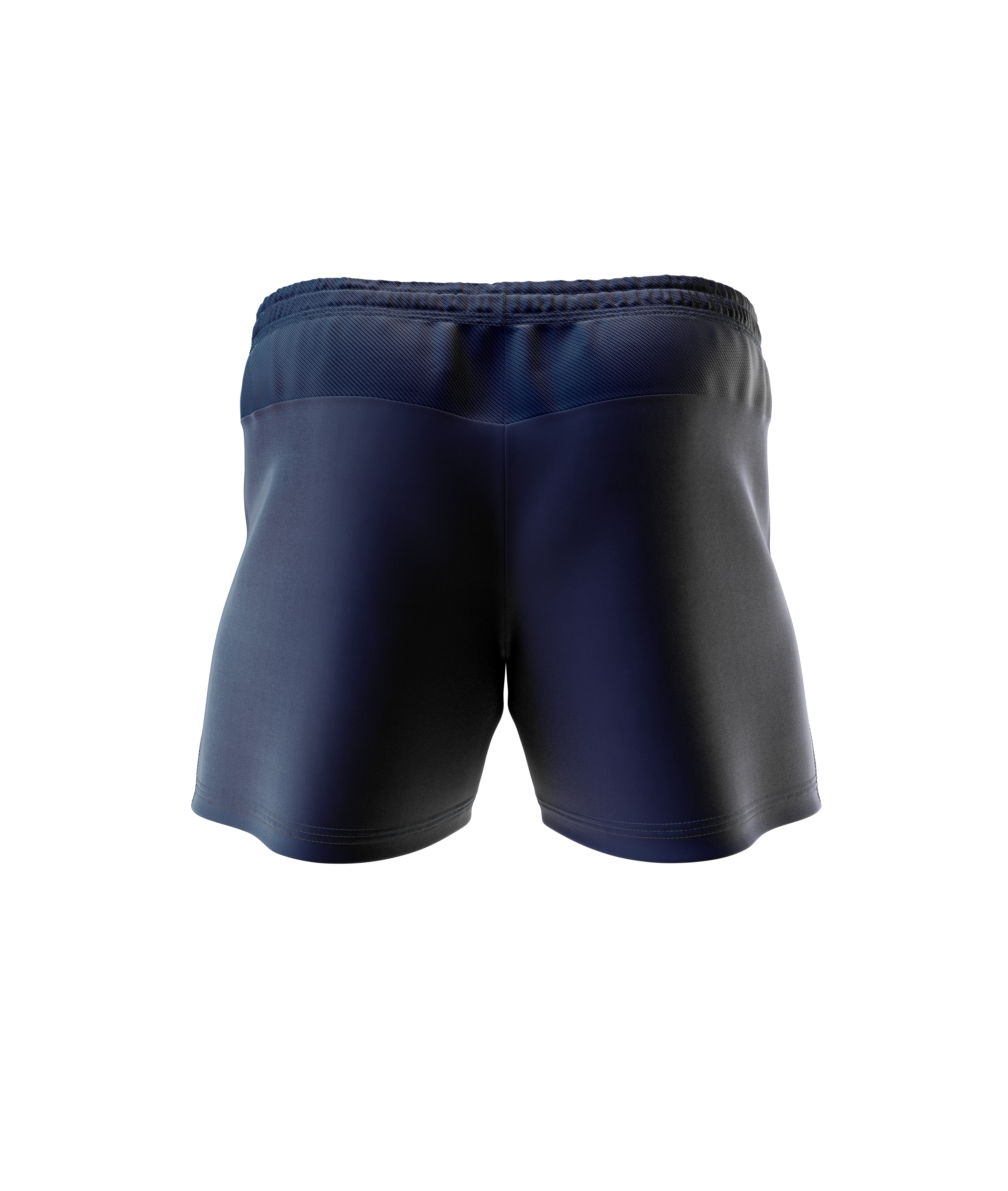Navy rugby shorts mock-up for custom sports branding.