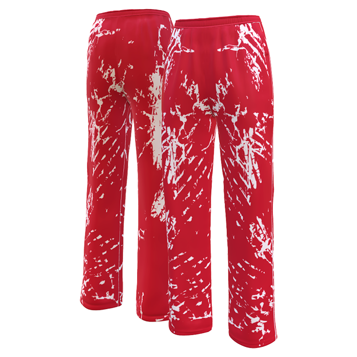 Red and white sports trousers.