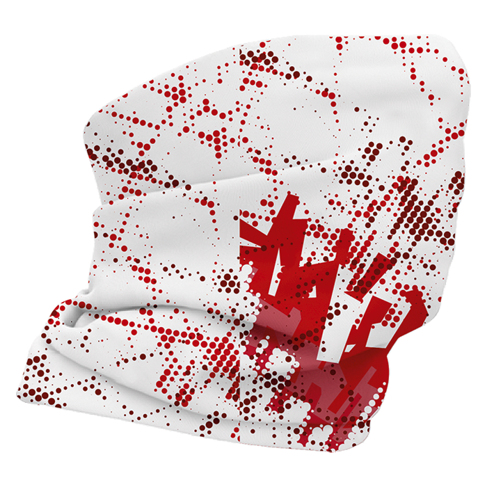White and red sublimated sports fabric detail.