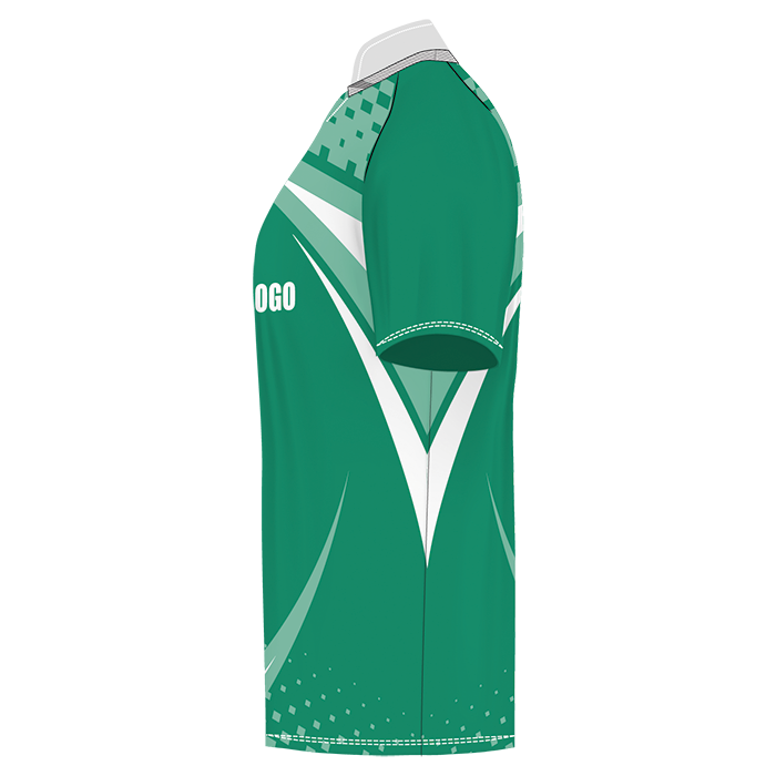 Green and white rugby jersey shown from the back.