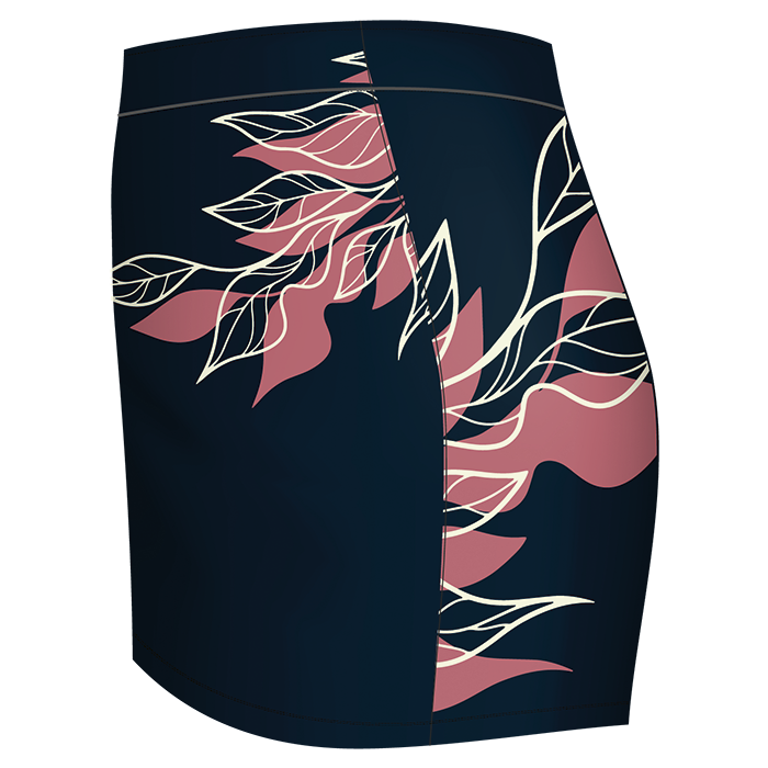 Black sports shorts with pink floral sublimation design.