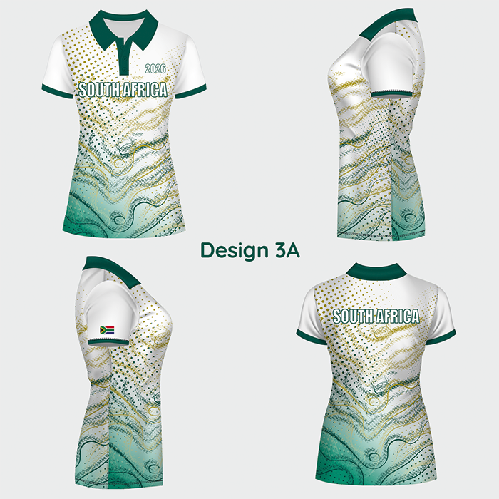 White and green sublimated sports shirt design shown from multiple angles.
