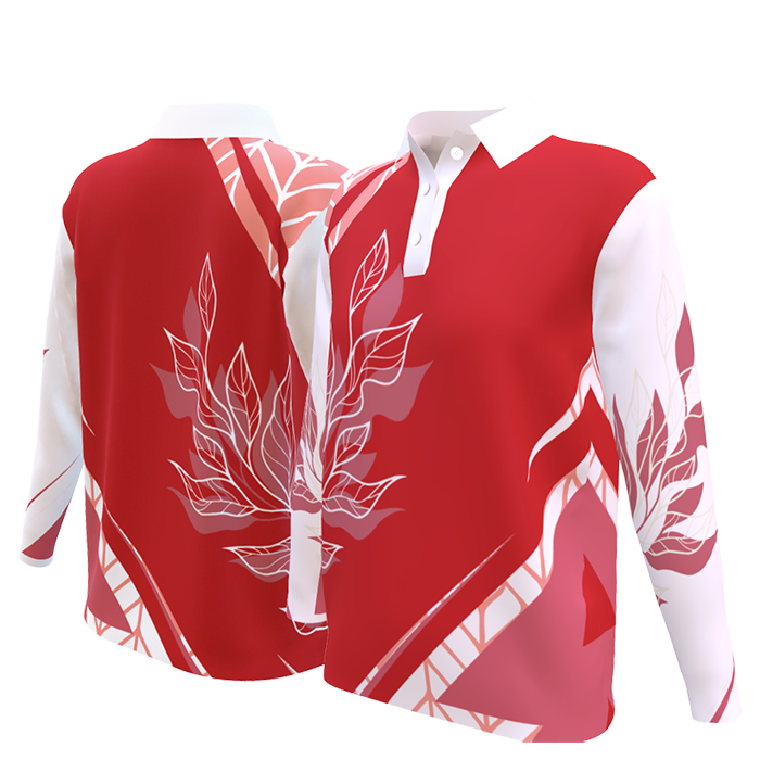 Red and white sublimated short-sleeve sports jersey.