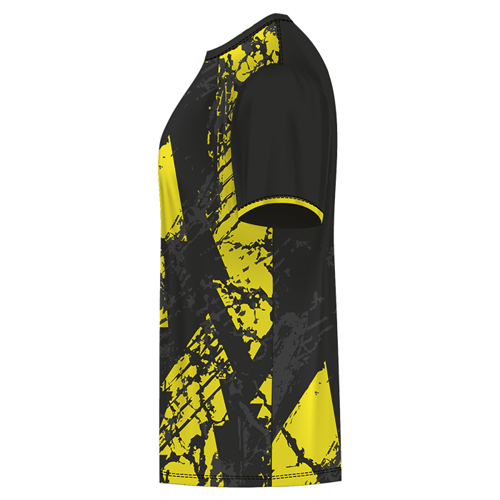 Black and yellow short-sleeve sports jersey.