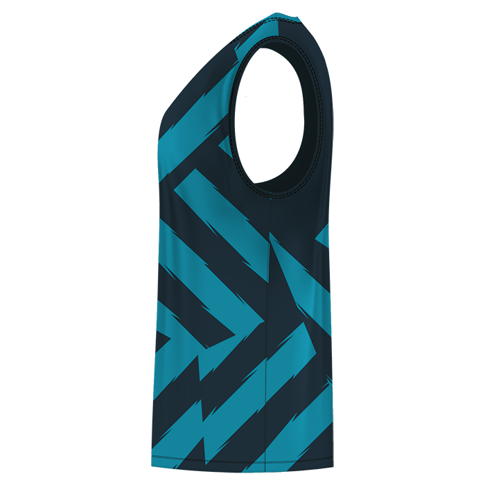 Black and teal sleeveless sports jersey.