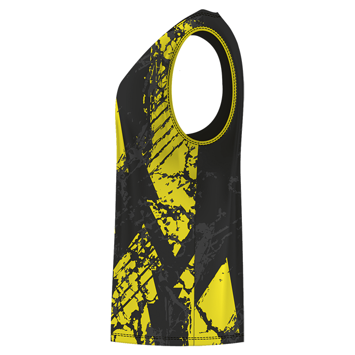 Black and yellow sleeveless sports jersey.