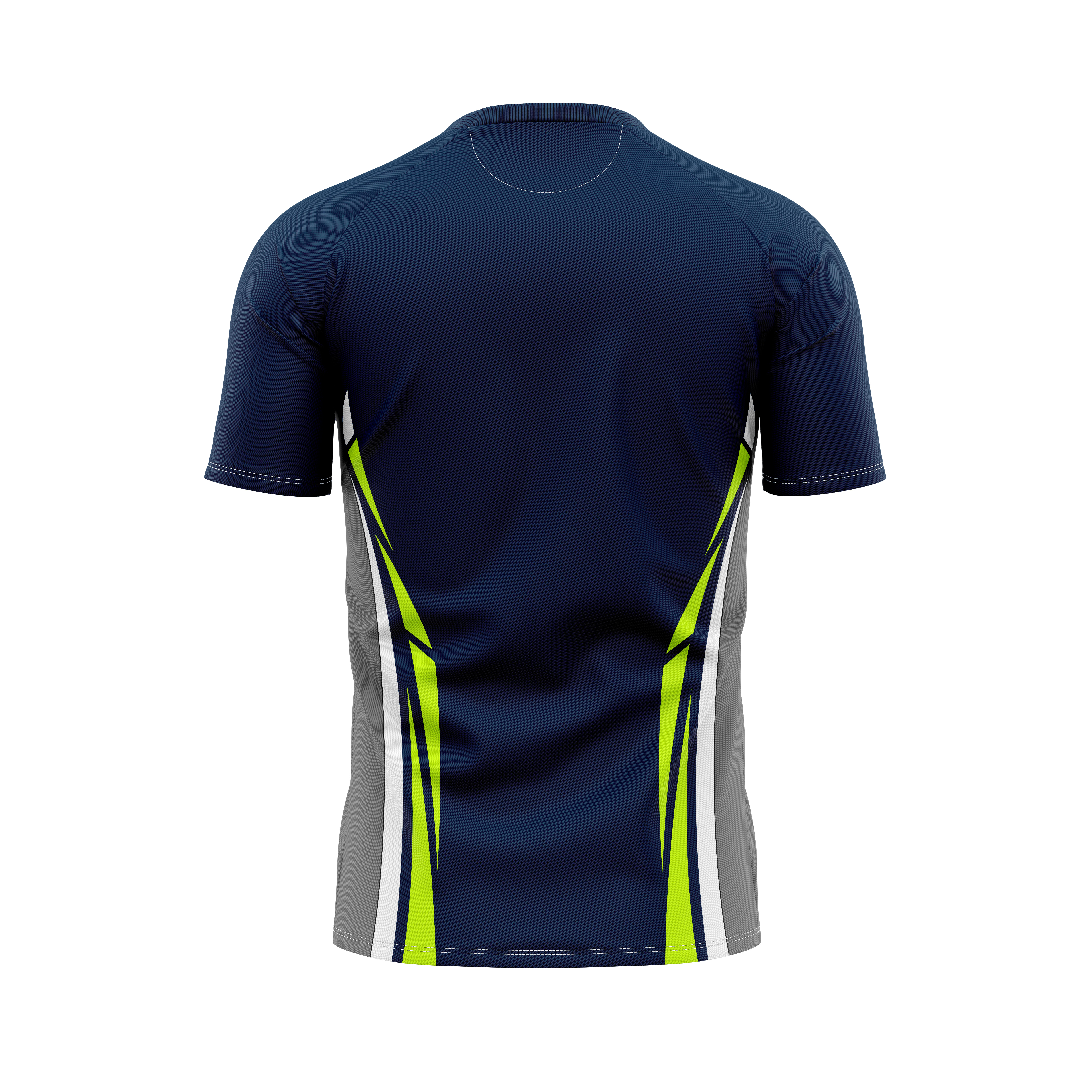 Navy short-sleeve sports jersey with lime side accents.