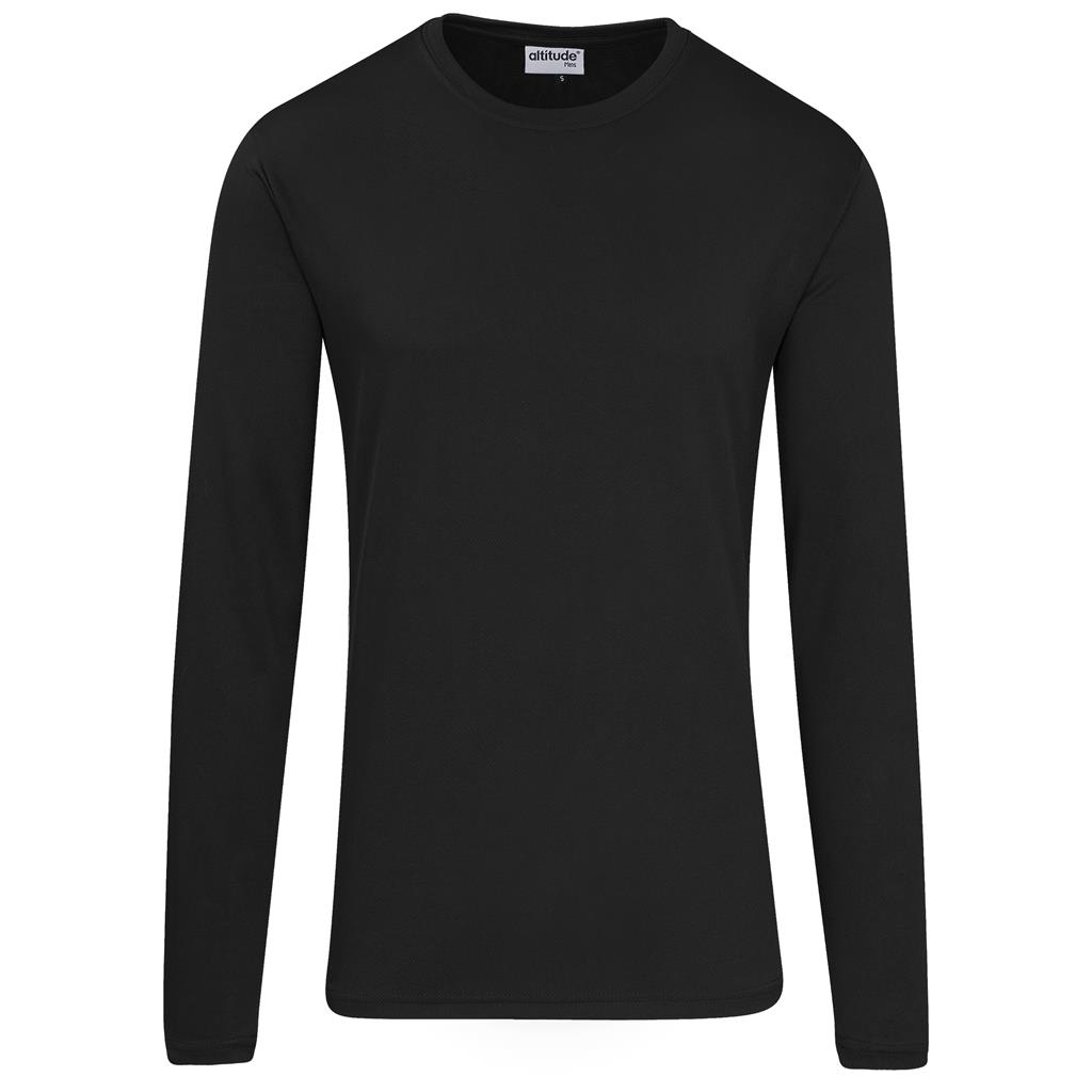 Black long-sleeve crew neck top shown from the front.