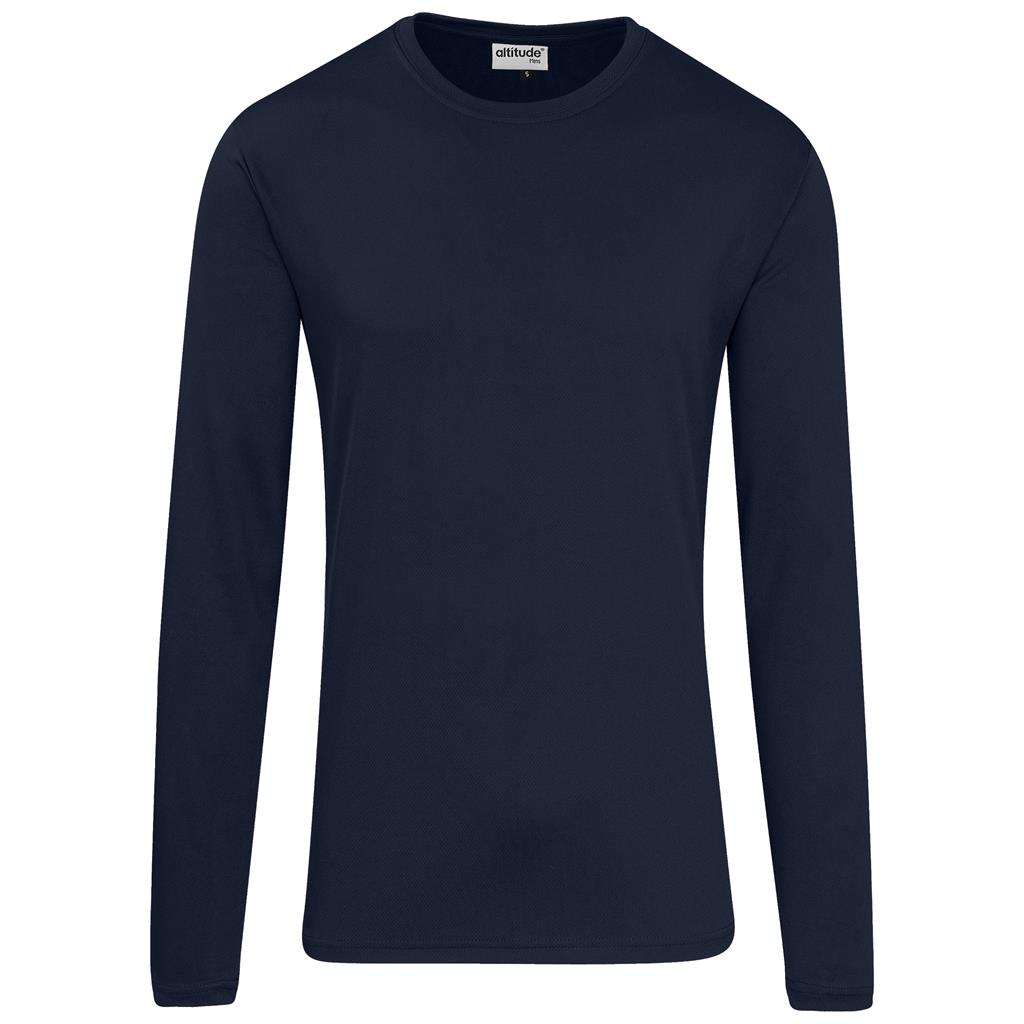 Navy long-sleeve crew neck top for corporate wear.