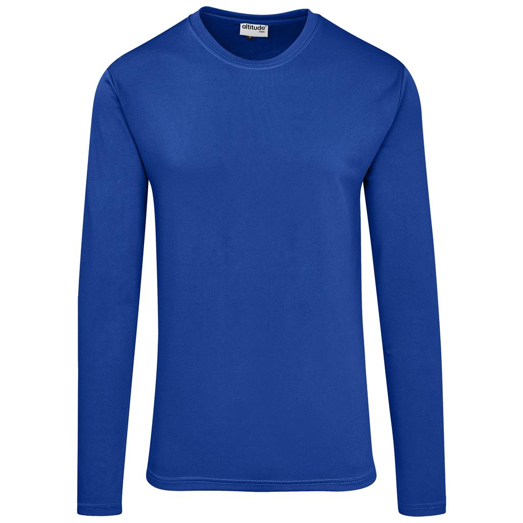 Royal blue long-sleeve crew neck top for promotional apparel.