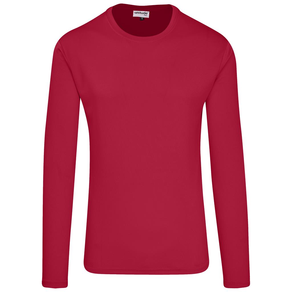 Red long-sleeve crew neck top for branded uniforms.