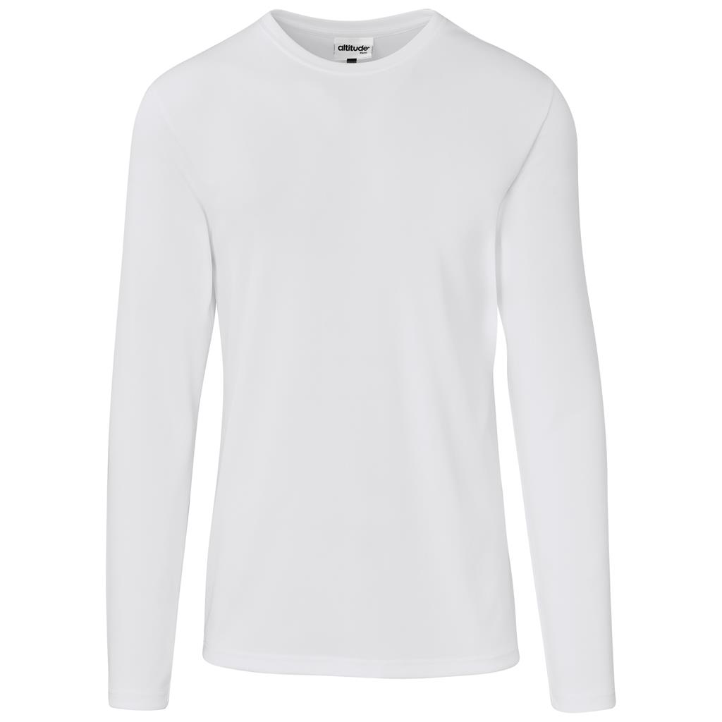 White long-sleeve crew neck top for branded corporate wear.