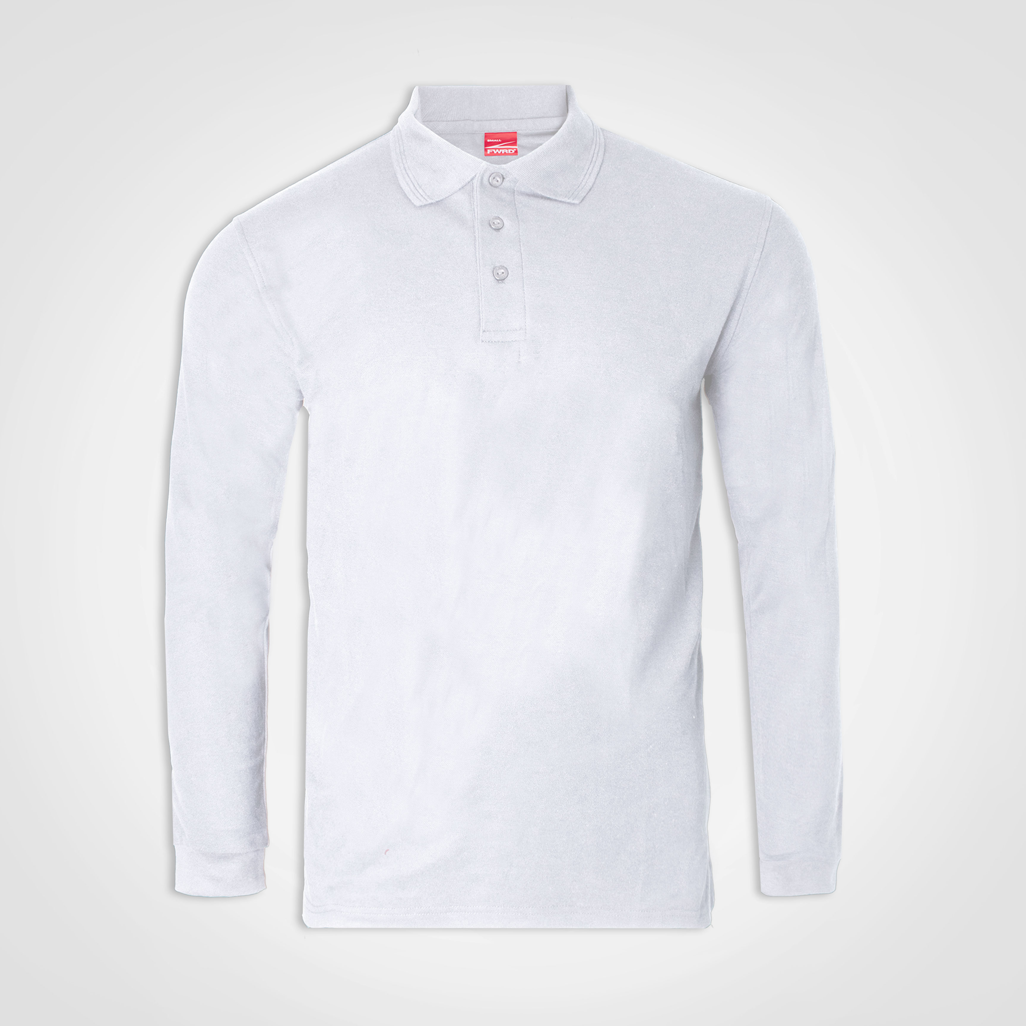 White long-sleeve knit top shown from the front.