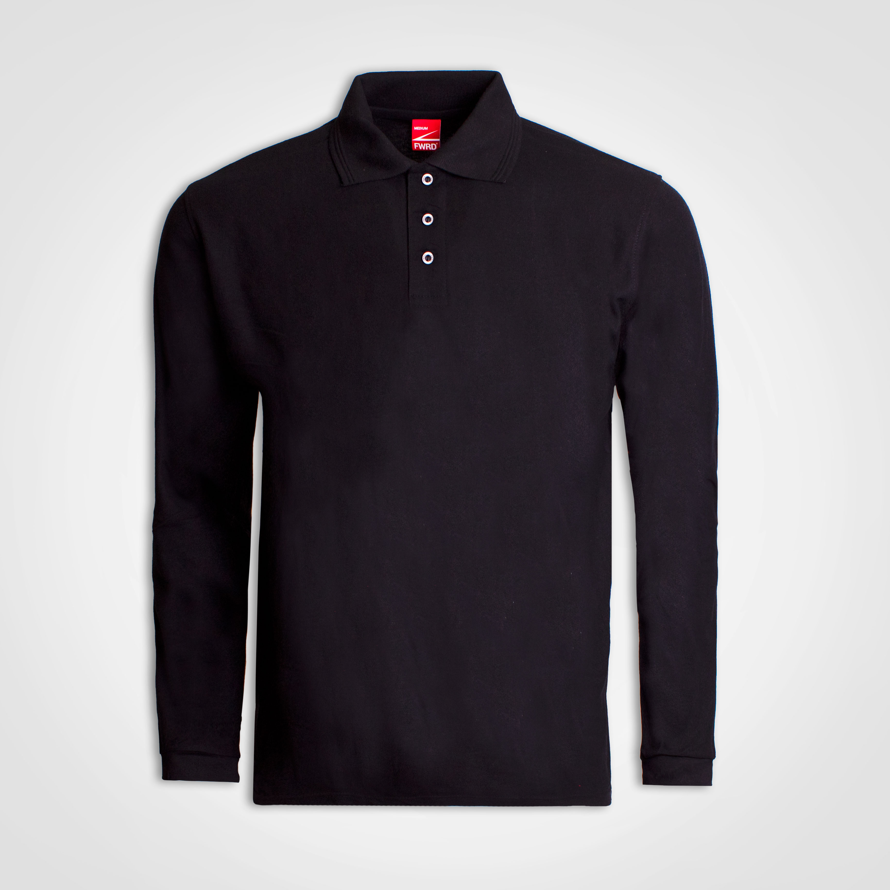 Black long-sleeve knit top shown from the front.