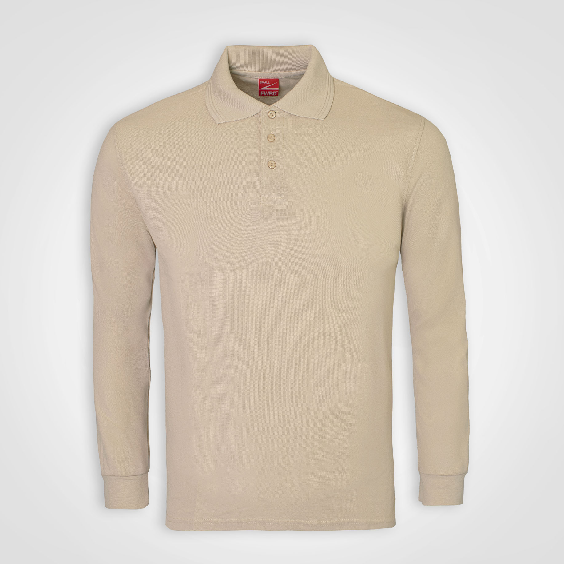 Beige long-sleeve knit top shown from the front.