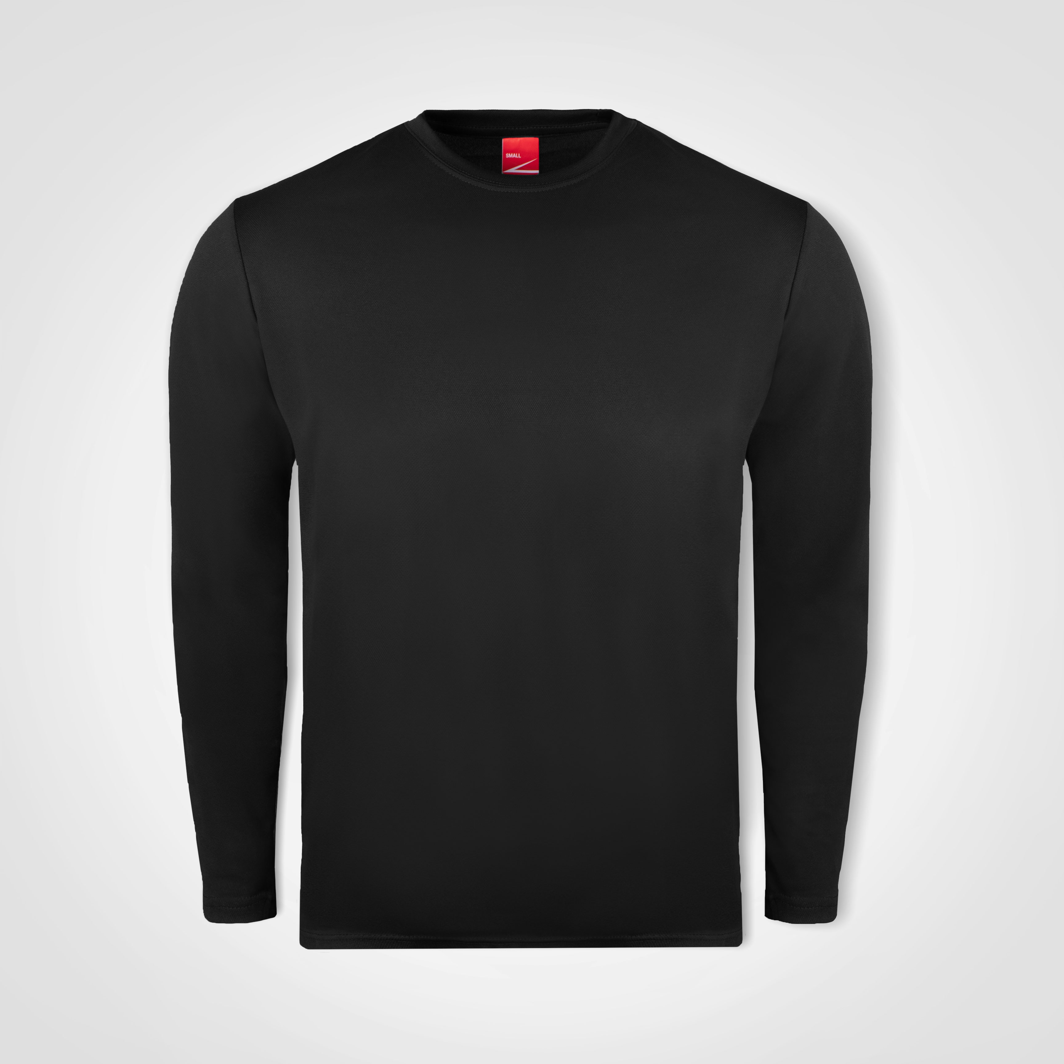 Black long-sleeve knit top shown from the front.
