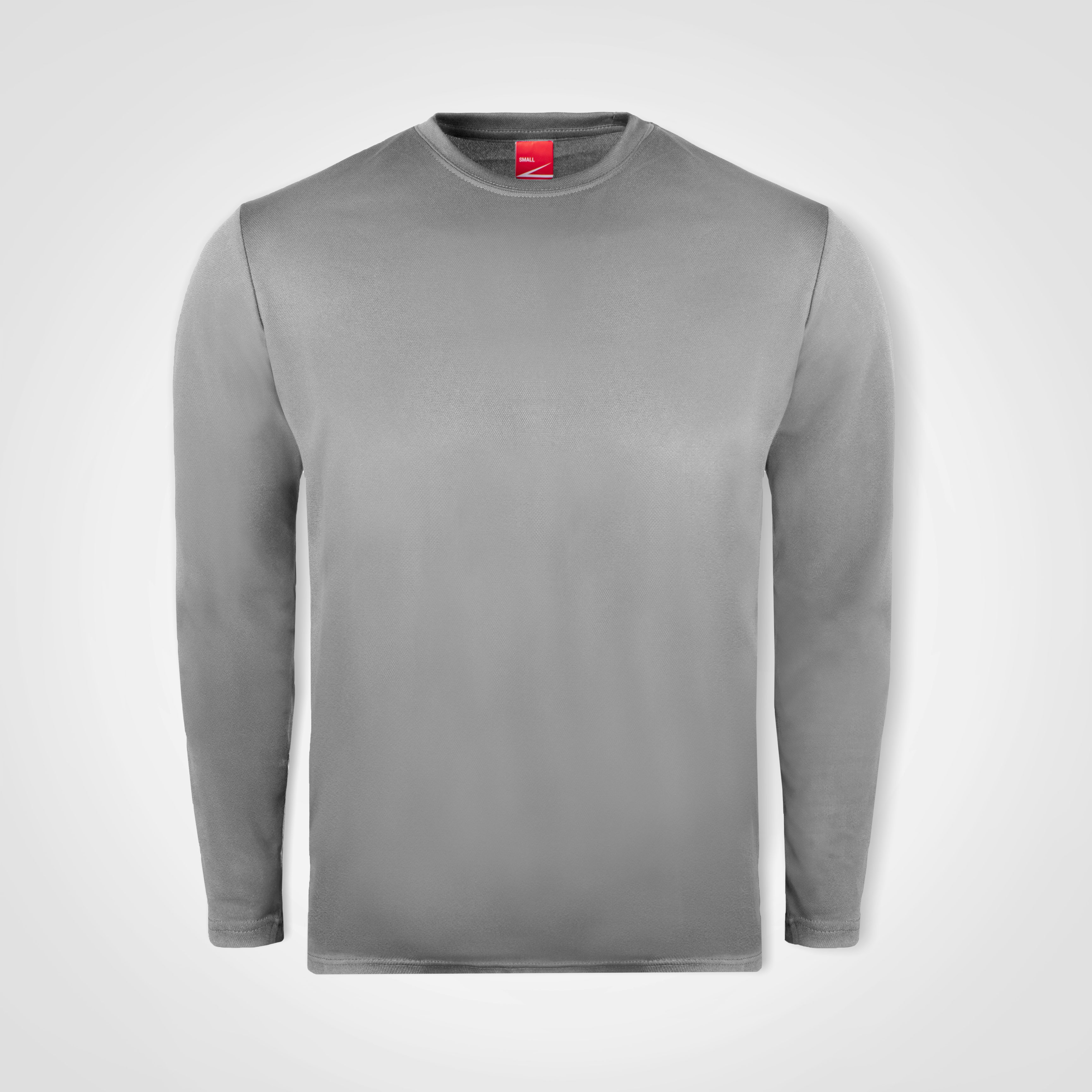 Grey long-sleeve knit top shown from the front.