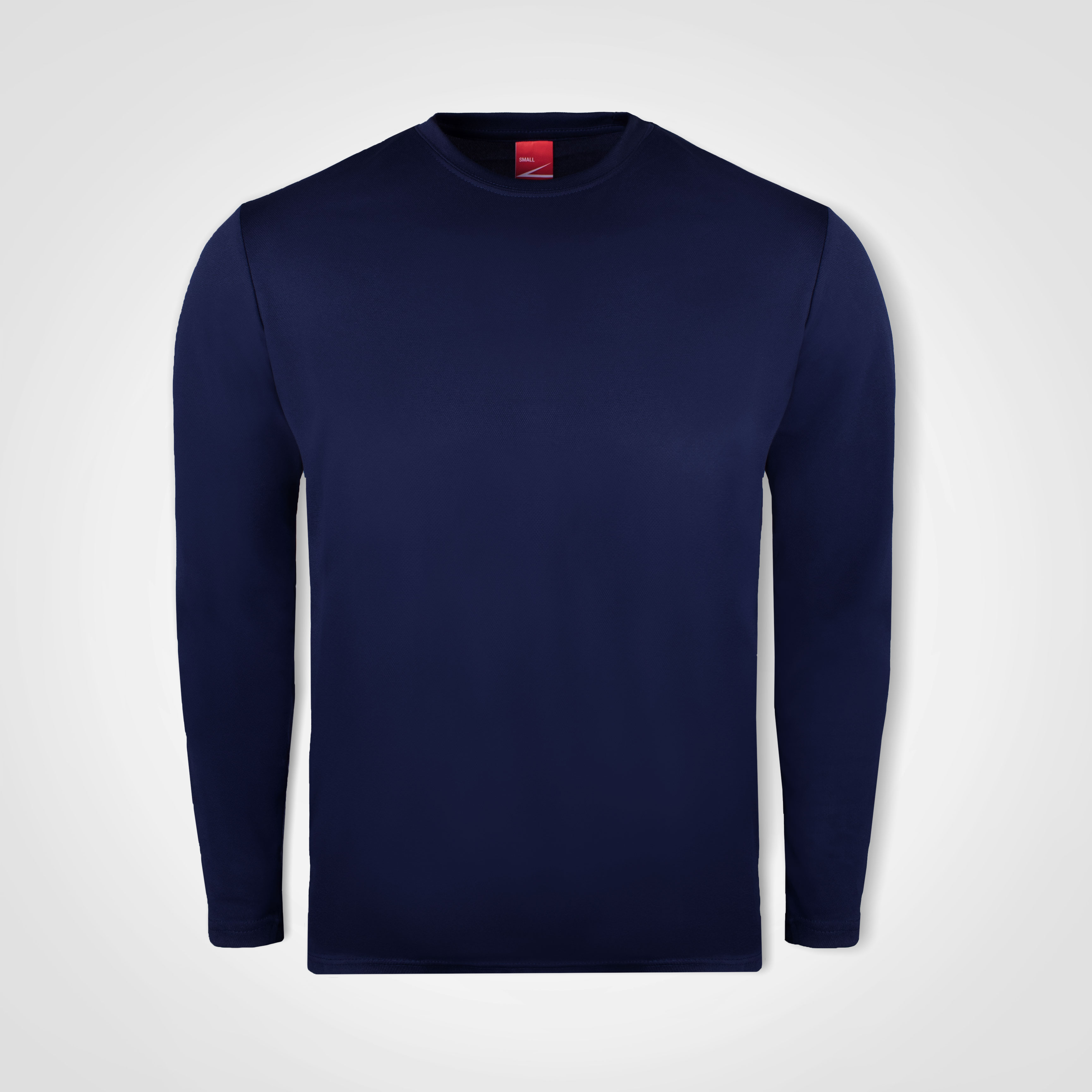 Navy long-sleeve knit top shown from the front.