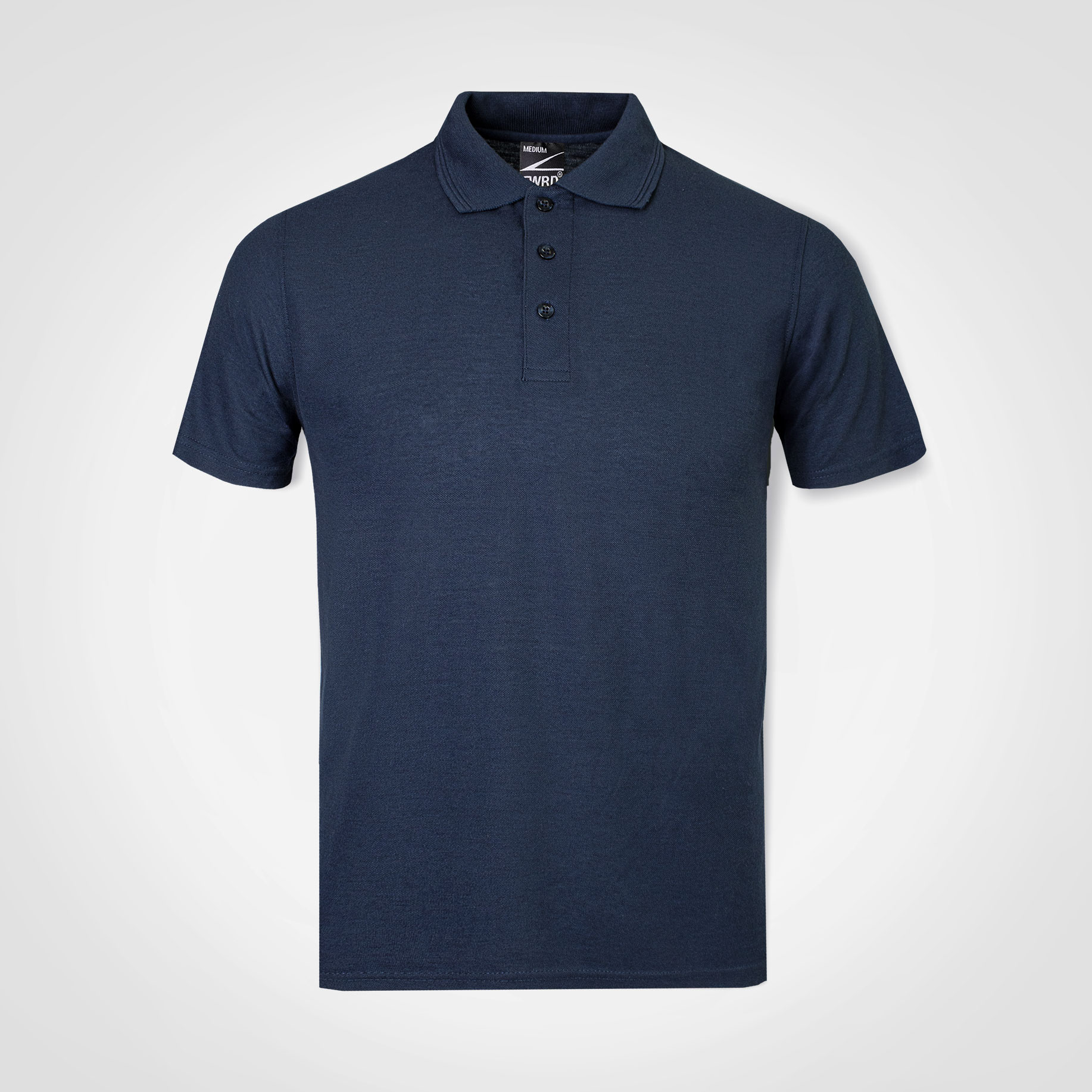 Navy short-sleeve polo shirt for branded workwear.