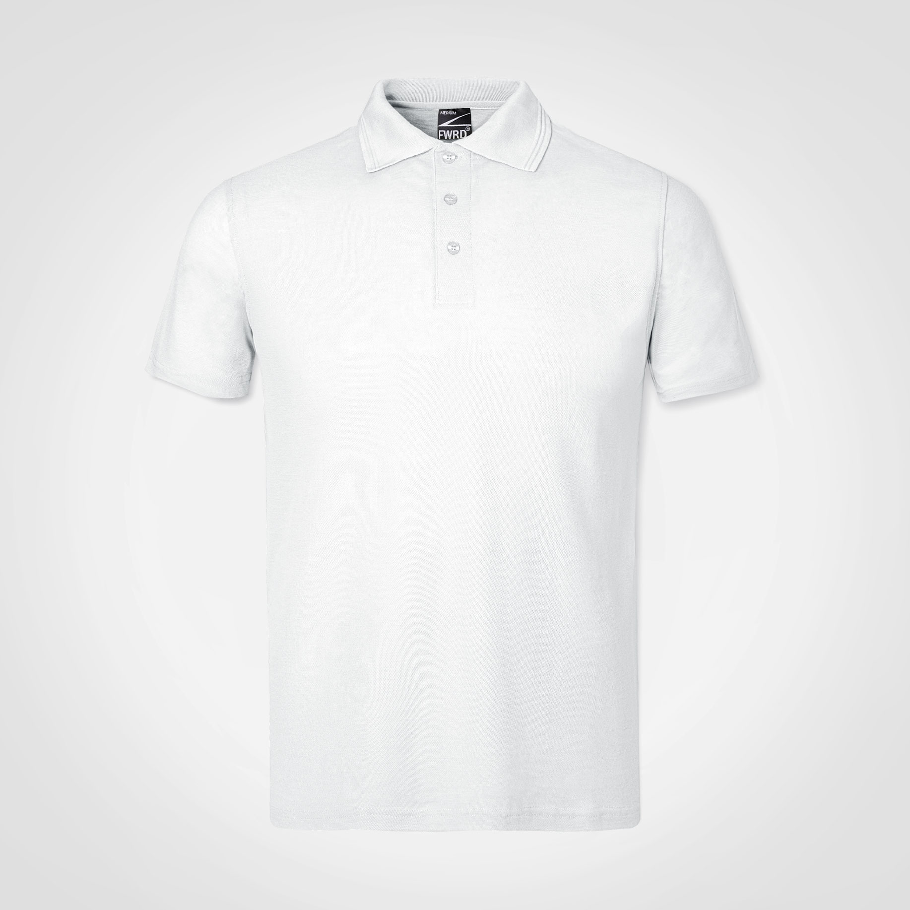White short-sleeve polo shirt for branded corporate and promotional wear.