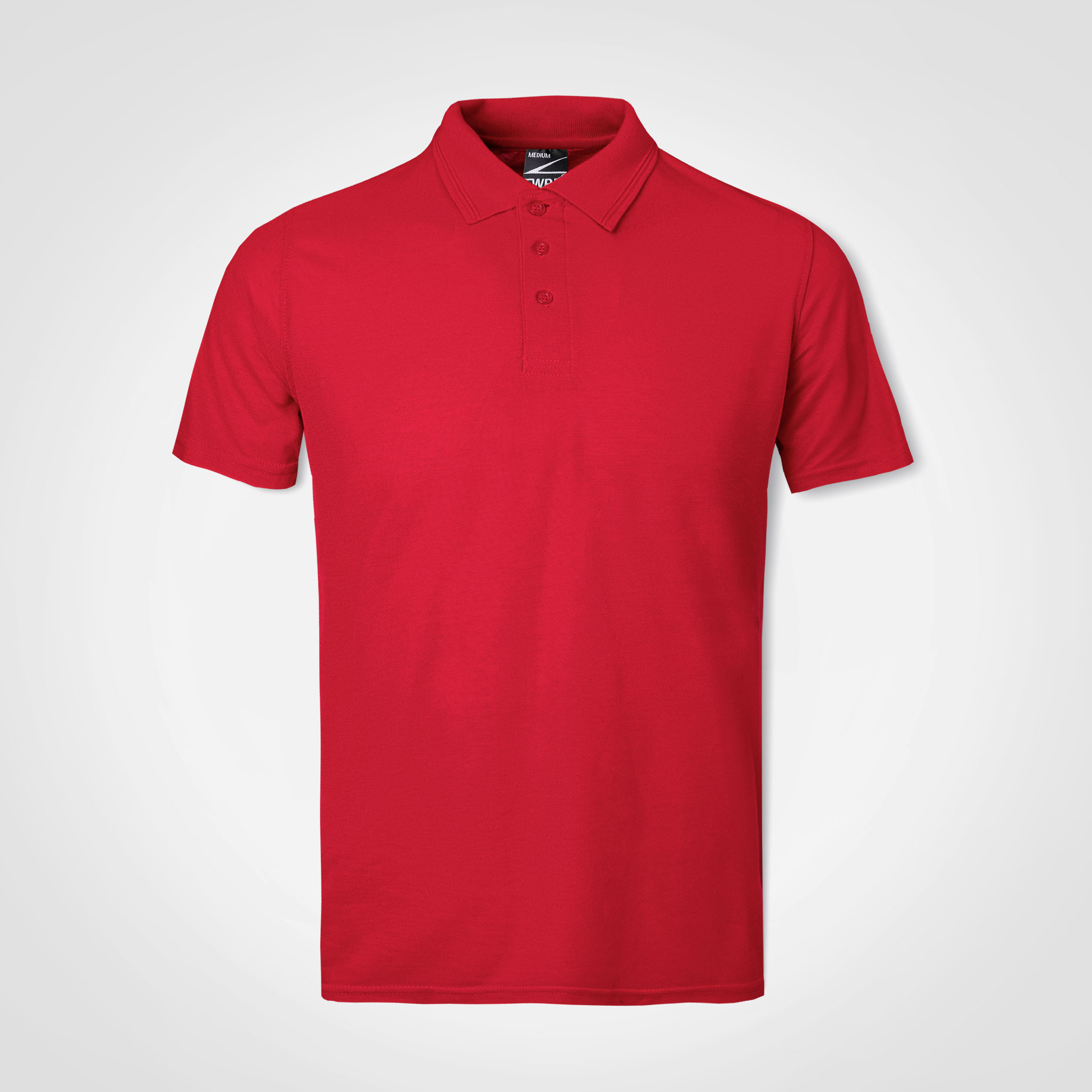 Red short-sleeve polo shirt for branded corporate wear.