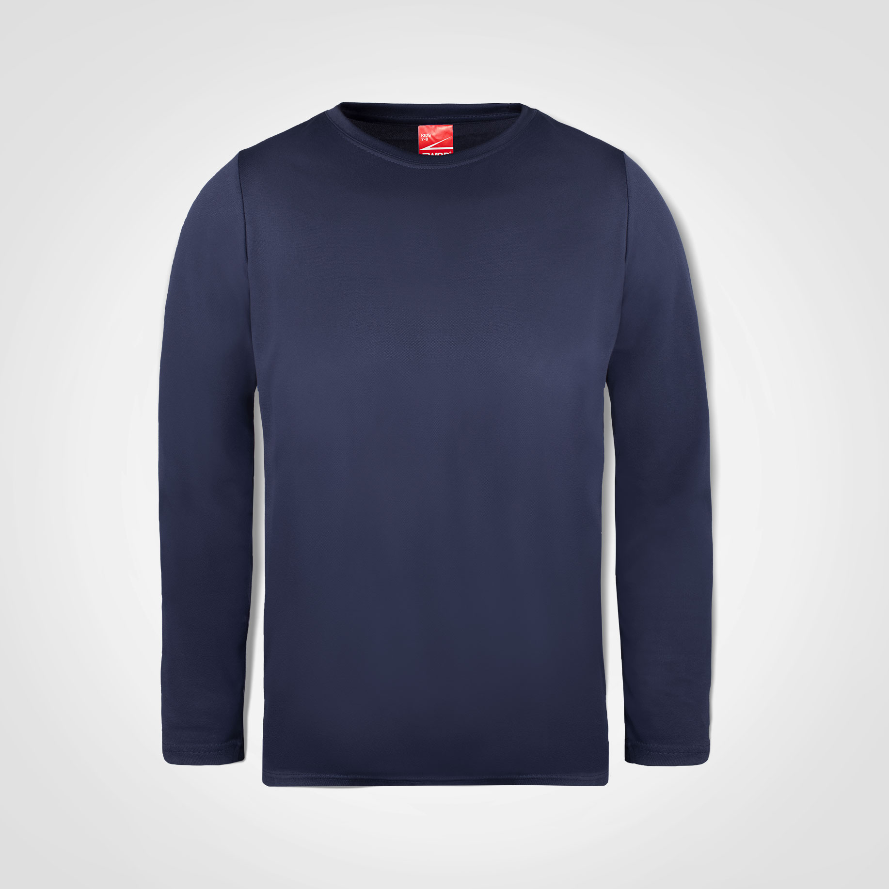 Navy long-sleeve crew neck top for uniforms and promotional apparel.
