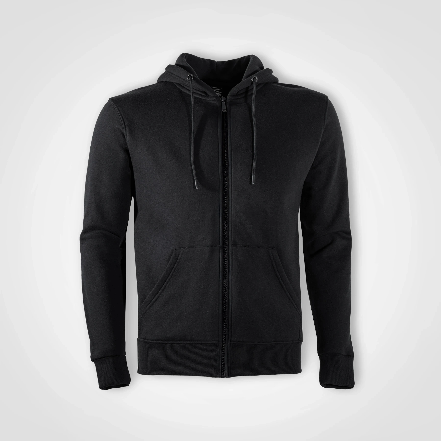Black pullover hoodie shown from the front.