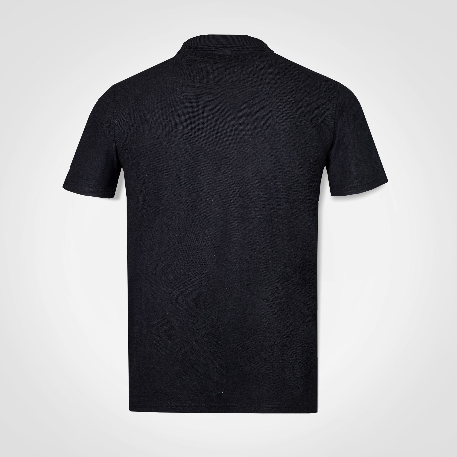 Black polo shirt shown from the back.