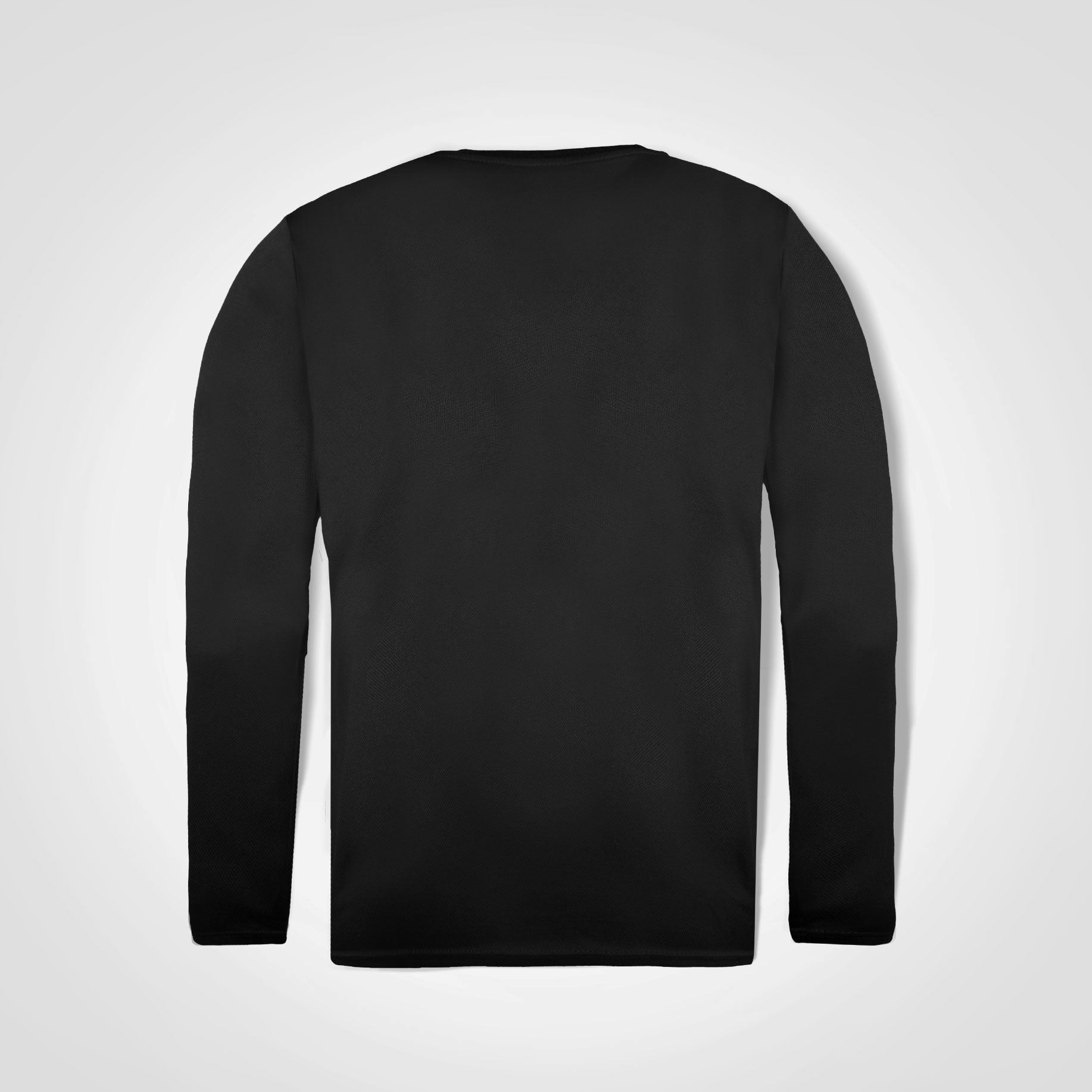 Black long-sleeve crew neck top shown from the back.