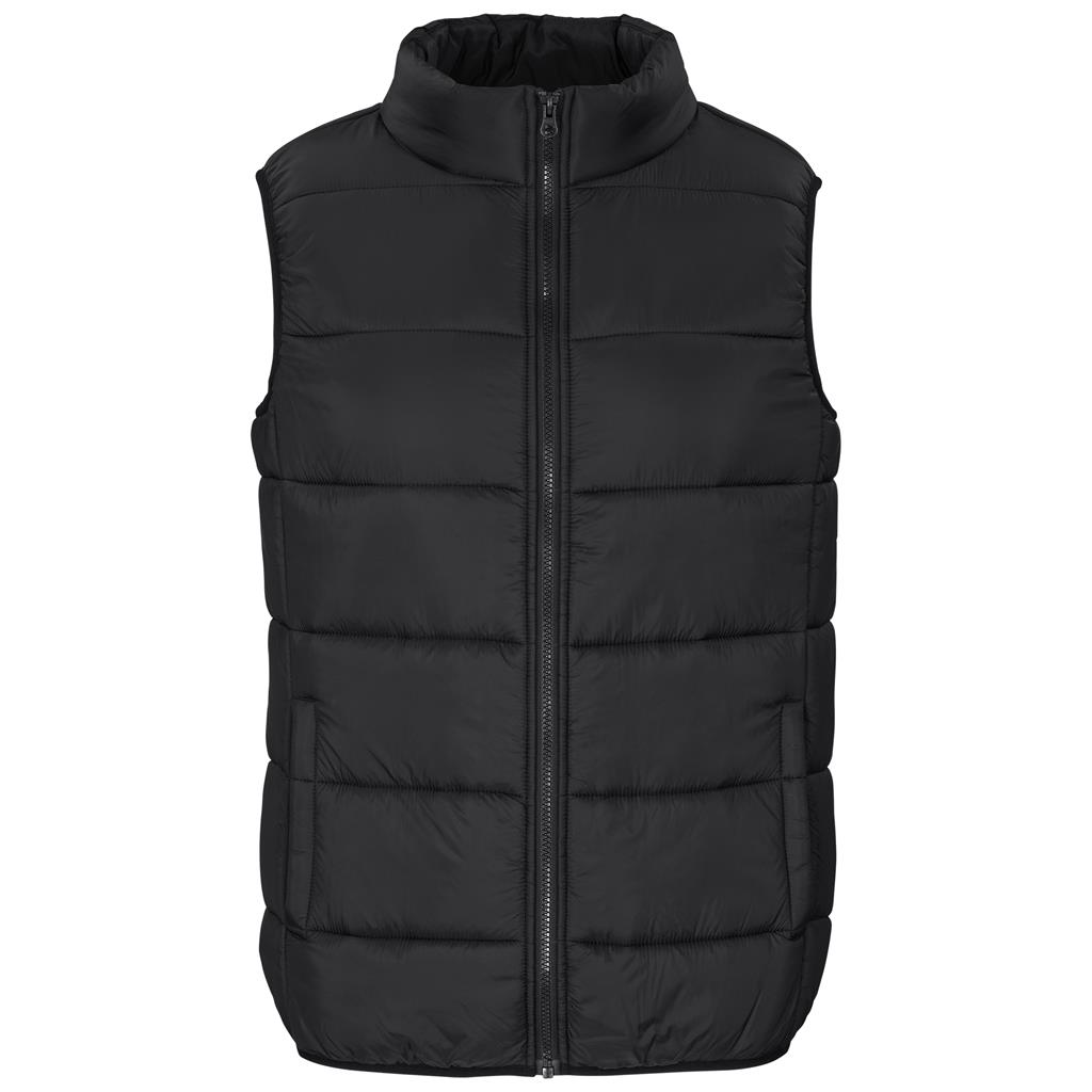 Black sleeveless padded bodywarmer shown from the front.