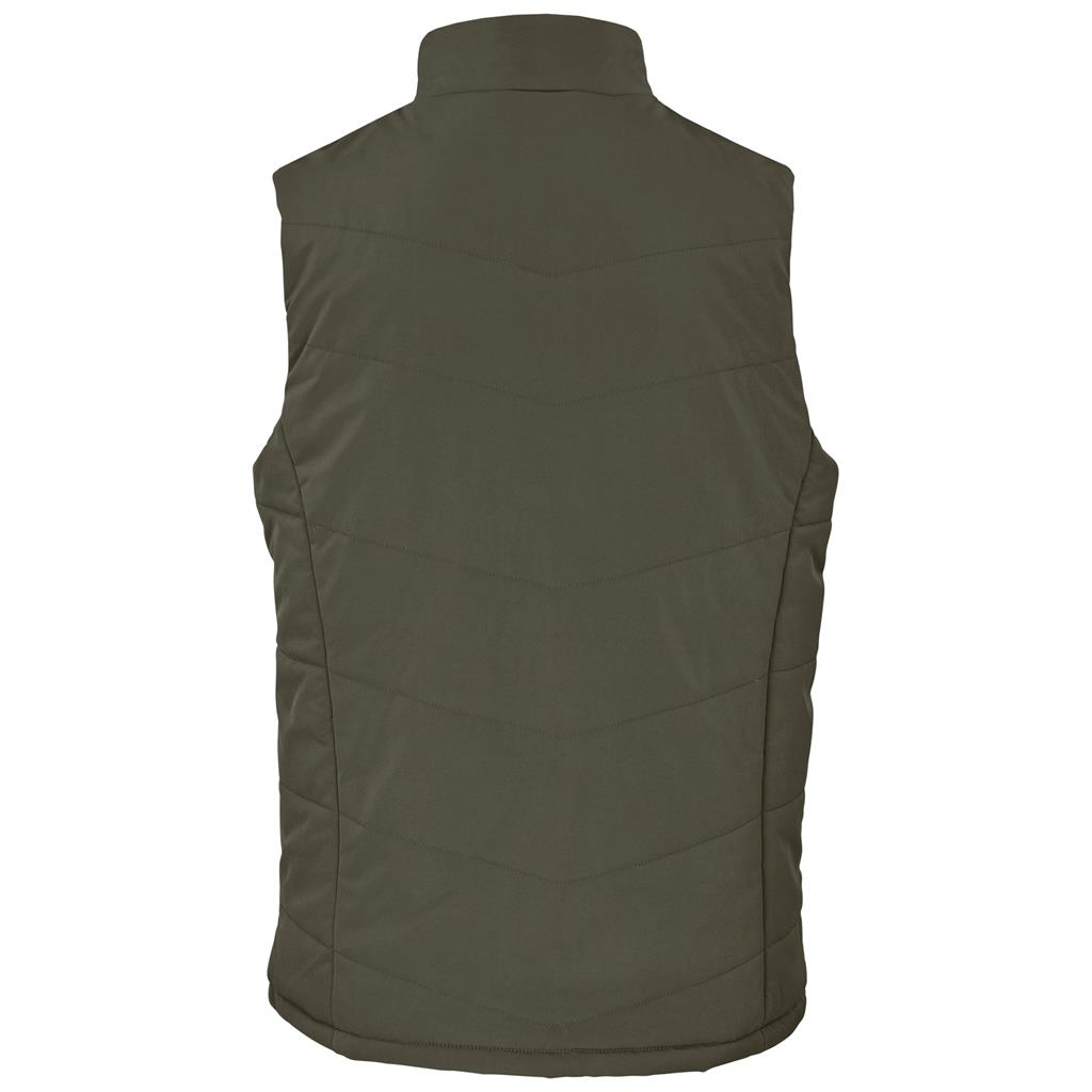 Olive green bodywarmer shown from the back.