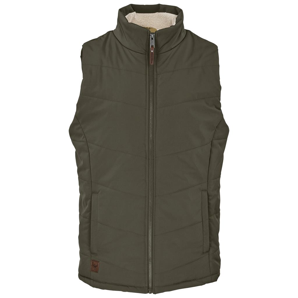Olive green sleeveless bodywarmer shown from the front.