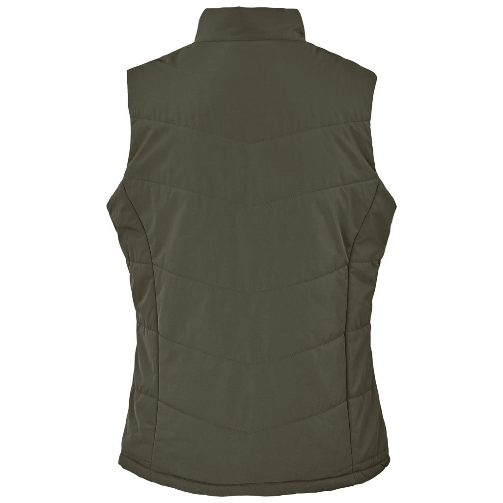 Olive green bodywarmer shown from the back.